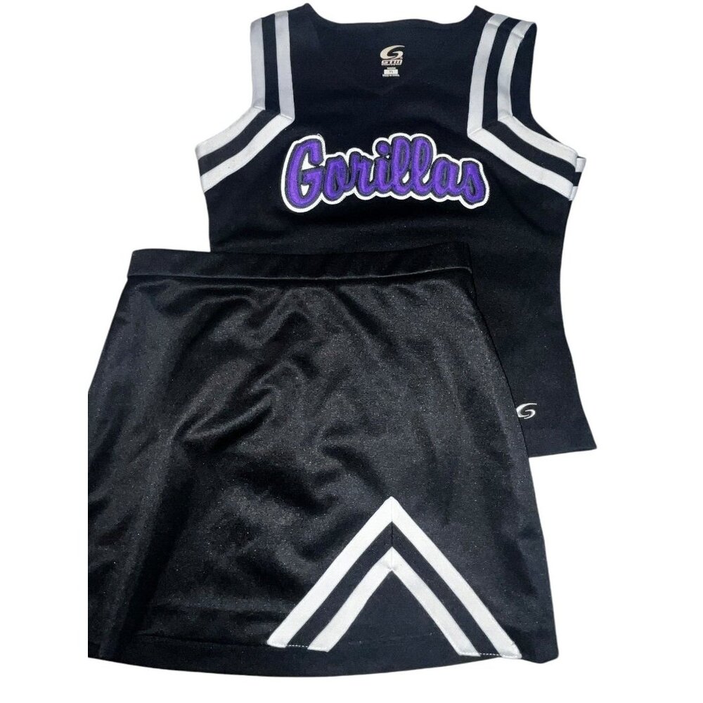 Cheerleader Uniform Outfit Costume Purple Black Gorillas 32" Top 25 Skirt Yth L